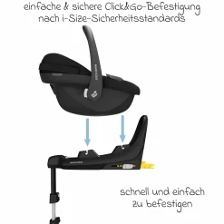 Babyschale Pebble S i-Size ab Geburt - 15 Monate (40 cm - 83 cm) nur 3,4 kg leicht inkl. Isofix-Basis FamilyFix S, Schutzunterlage & Schnullertasche - Tonal Black - Kollektion 2025
