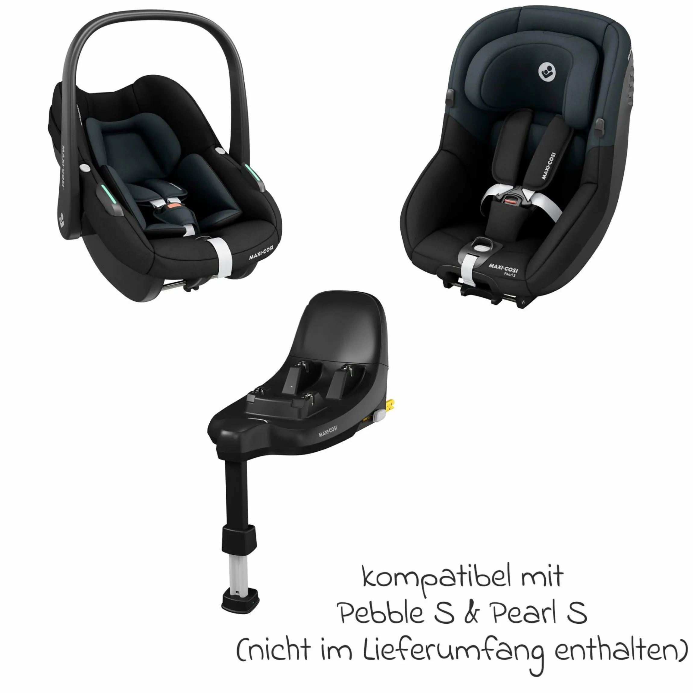 Babyschale Pebble S i-Size ab Geburt - 15 Monate (40 cm - 83 cm) nur 3,4 kg leicht inkl. Isofix-Basis FamilyFix S, Schutzunterlage & Schnullertasche - Tonal Black - Kollektion 2025