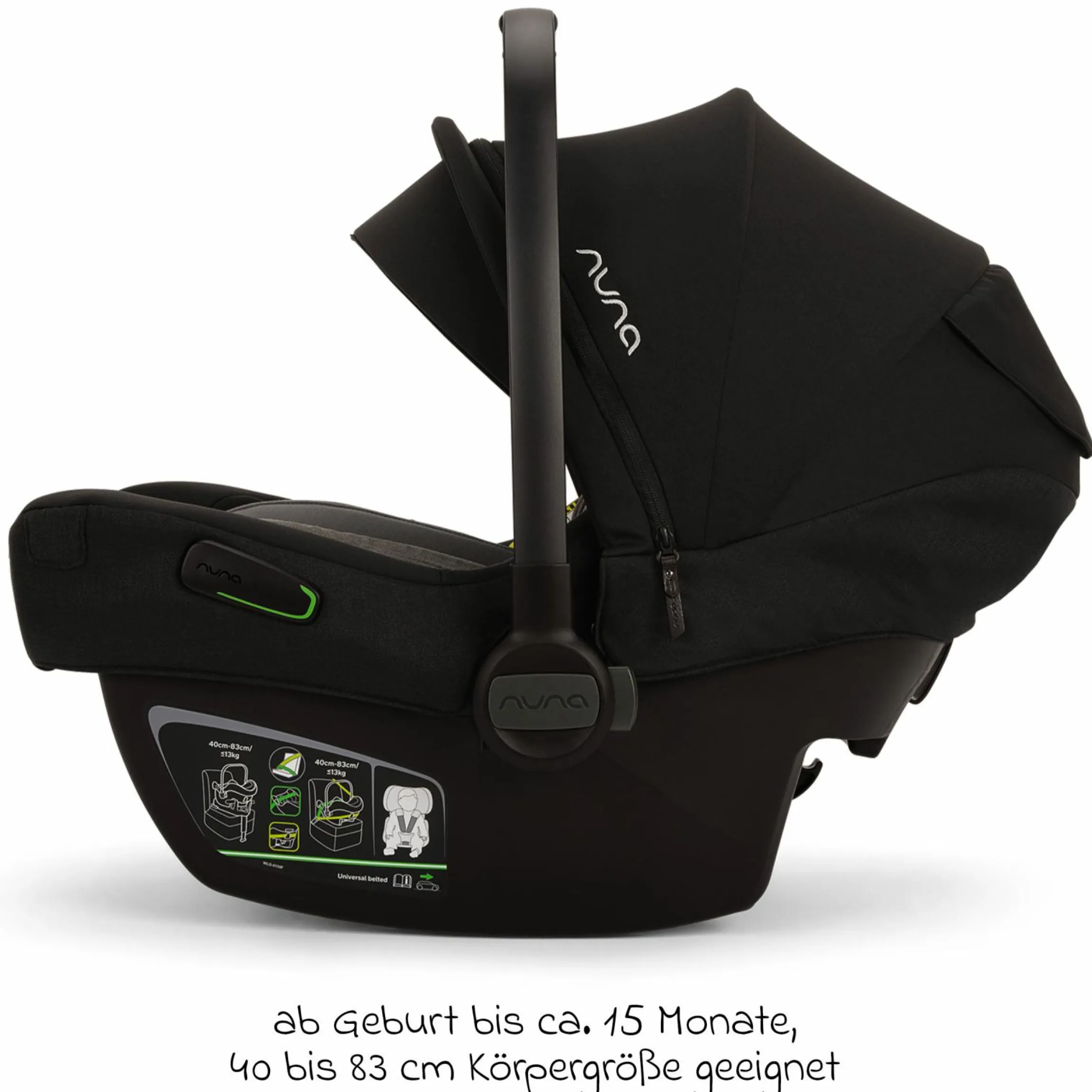 Babyschale PIPA next i-Size ab Geburt bis 13 kg (40 cm - 83 cm) inkl. Sitzverkleinerer, Sonnenverdeck mit Dream Drape nur 2,8 kg - Caviar - Kollektion 2025