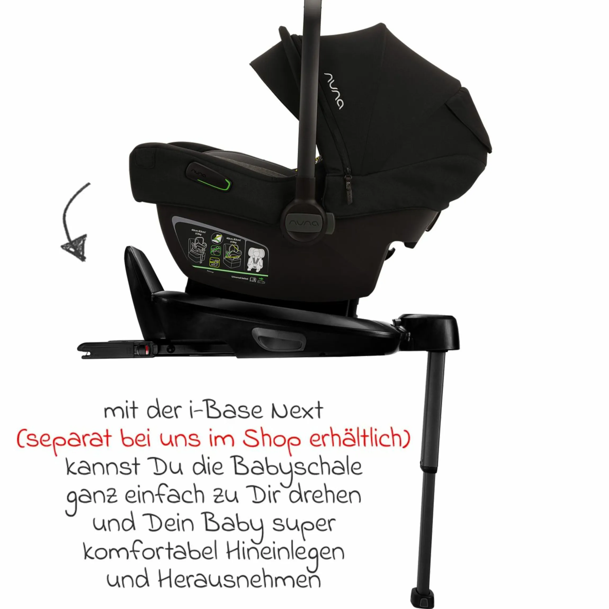 Babyschale PIPA next i-Size ab Geburt bis 13 kg (40 cm - 83 cm) inkl. Sitzverkleinerer, Sonnenverdeck mit Dream Drape nur 2,8 kg - Caviar - Kollektion 2025