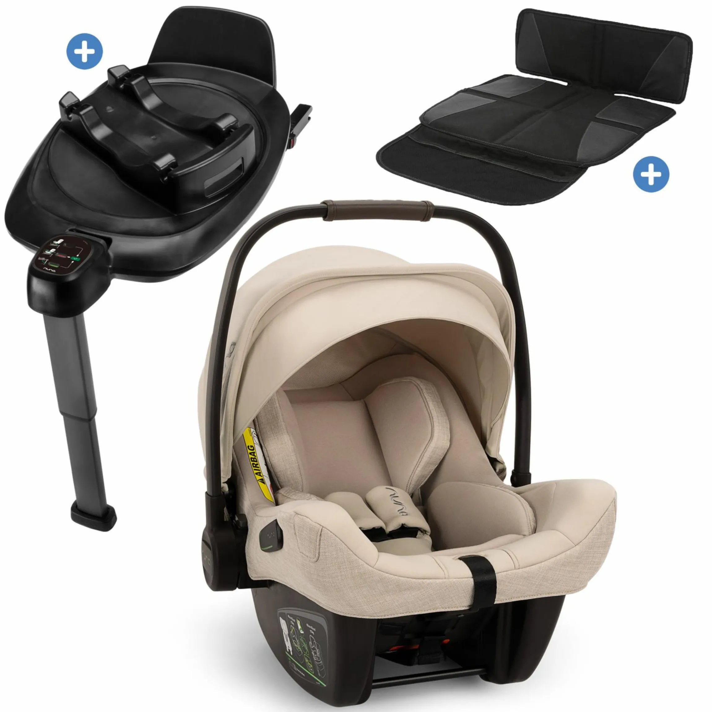 Babyschale PIPA next i-Size inkl. Base next ab Geburt bis 13 kg (40 cm - 83 cm) inkl. Sitzverkleinerer, Sonnenverdeck mit Dream Drape, Polsterschutz nur 2,8 kg - Biscotti