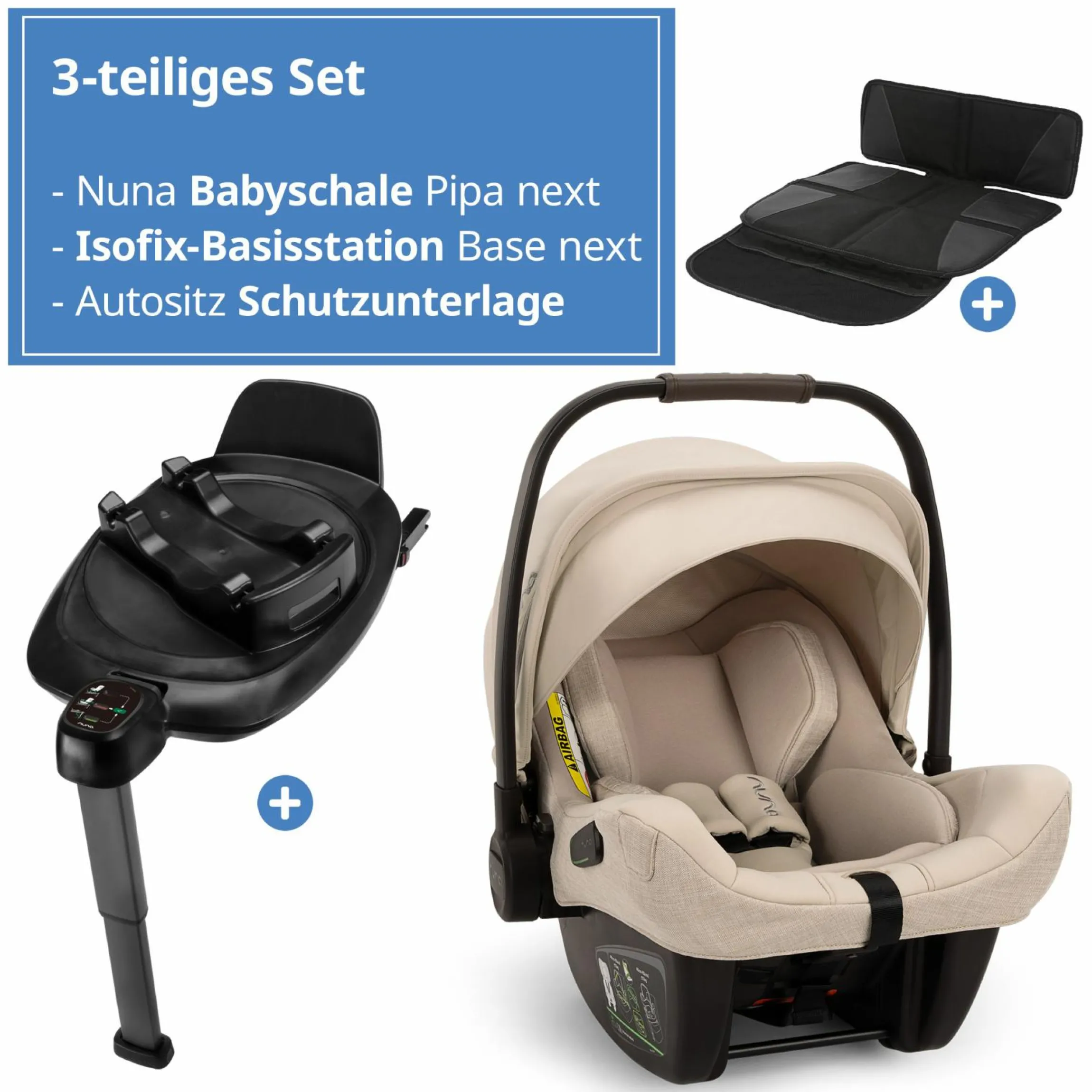 Babyschale PIPA next i-Size inkl. Base next ab Geburt bis 13 kg (40 cm - 83 cm) inkl. Sitzverkleinerer, Sonnenverdeck mit Dream Drape, Polsterschutz nur 2,8 kg - Biscotti