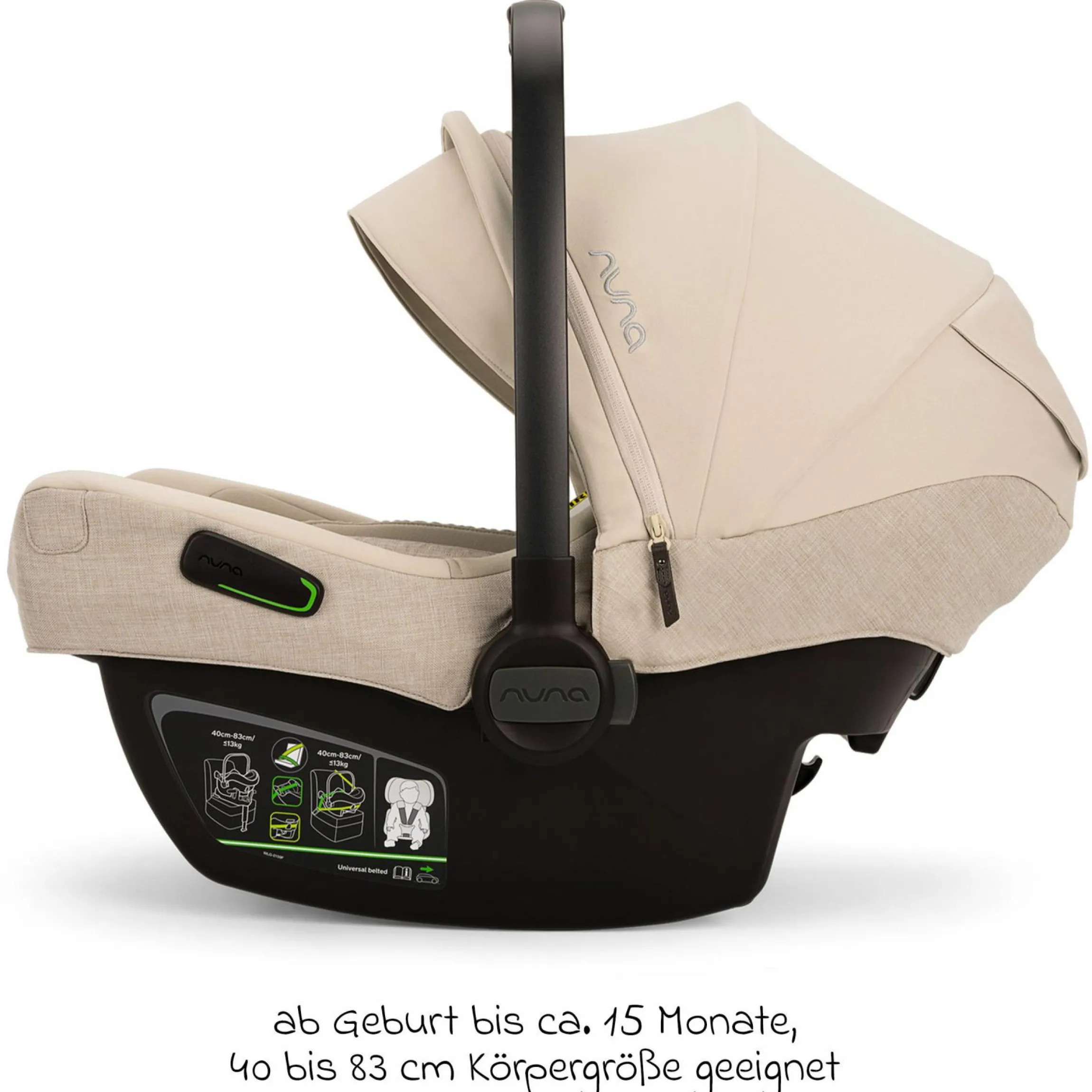 Babyschale PIPA next i-Size inkl. Base next ab Geburt bis 13 kg (40 cm - 83 cm) inkl. Sitzverkleinerer, Sonnenverdeck mit Dream Drape, Polsterschutz nur 2,8 kg - Biscotti