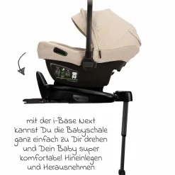 Babyschale PIPA next i-Size inkl. Base next ab Geburt bis 13 kg (40 cm - 83 cm) inkl. Sitzverkleinerer, Sonnenverdeck mit Dream Drape, Polsterschutz nur 2,8 kg - Biscotti