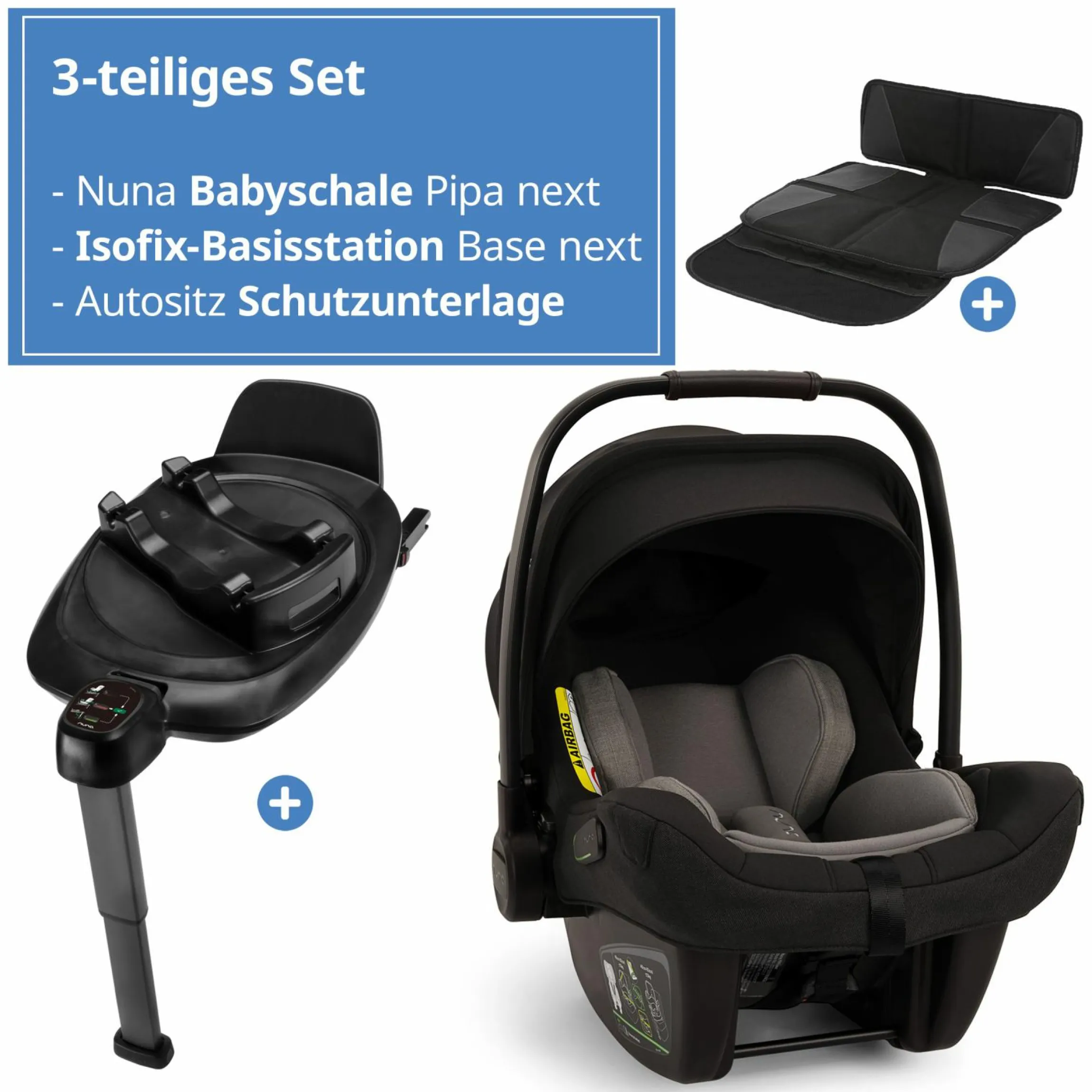 Babyschale PIPA next i-Size inkl. Base next ab Geburt bis 13 kg (40 cm - 83 cm) inkl. Sitzverkleinerer, Sonnenverdeck mit Dream Drape, Polsterschutz nur 2,8 kg - Caviar
