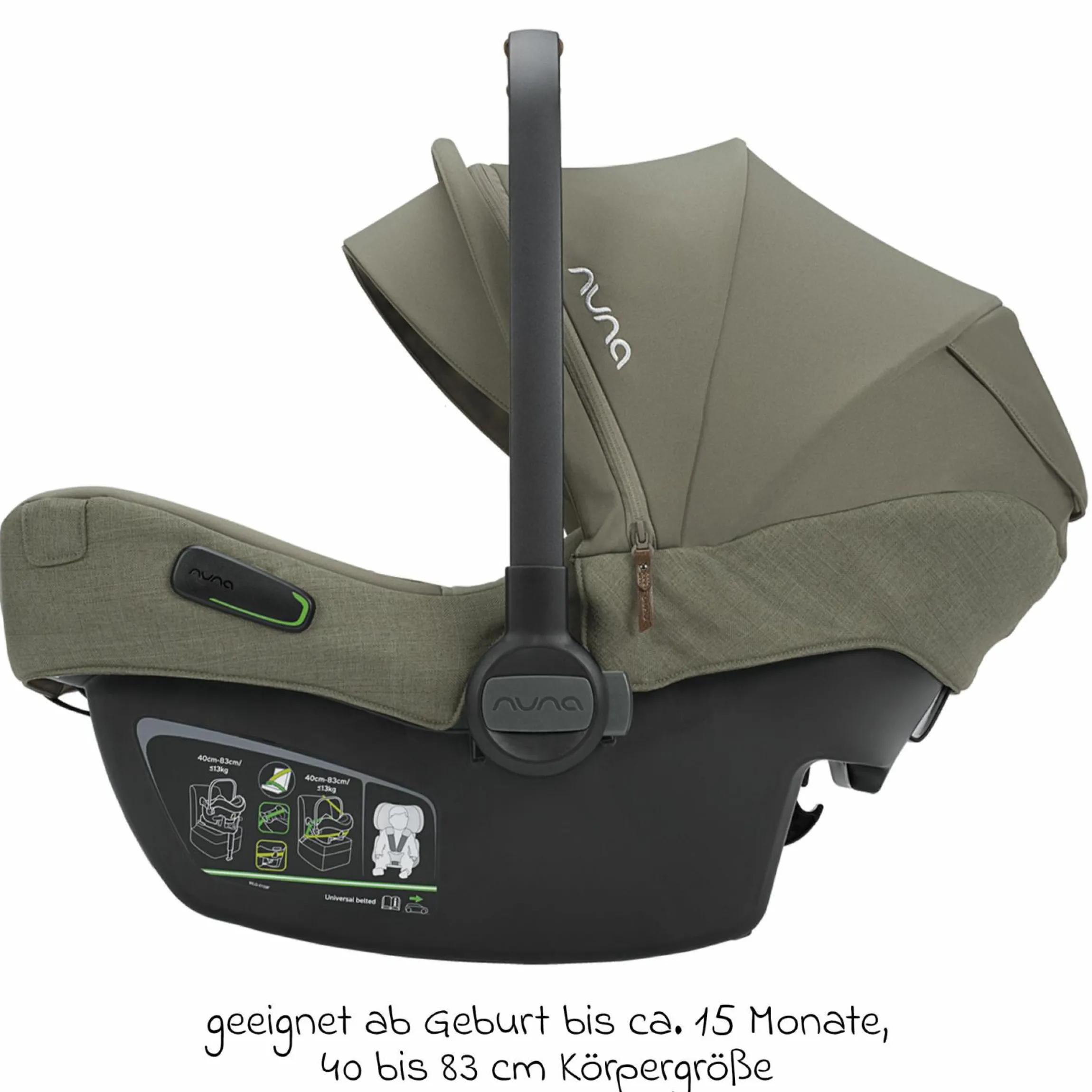Babyschale PIPA next i-Size ab Geburt bis 13 kg (40 cm - 83 cm) inkl. Sitzverkleinerer & Sonnenverdeck nur 2,8 kg - Pine - Kollektion 2025