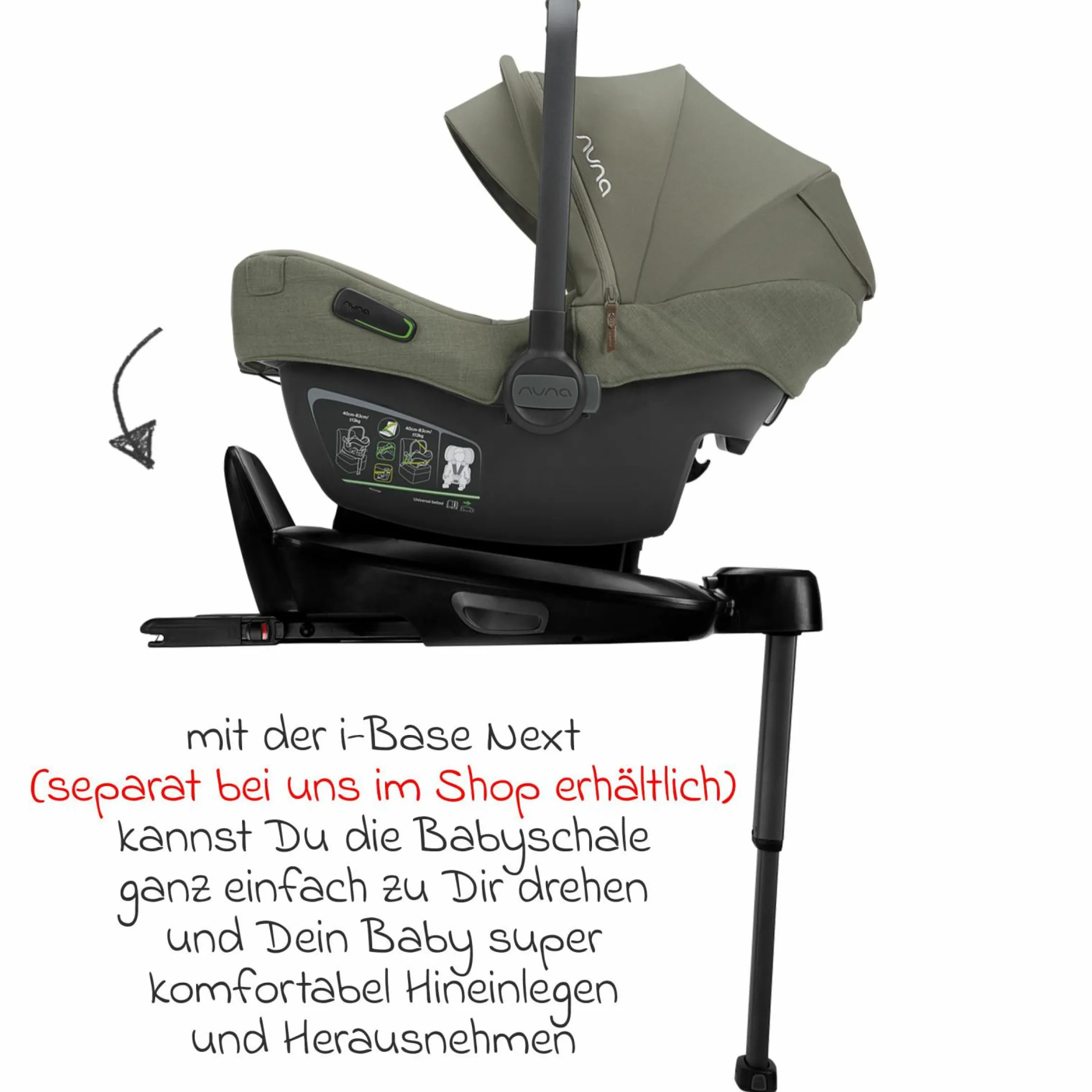 Babyschale PIPA next i-Size ab Geburt bis 13 kg (40 cm - 83 cm) inkl. Sitzverkleinerer & Sonnenverdeck nur 2,8 kg - Pine - Kollektion 2025