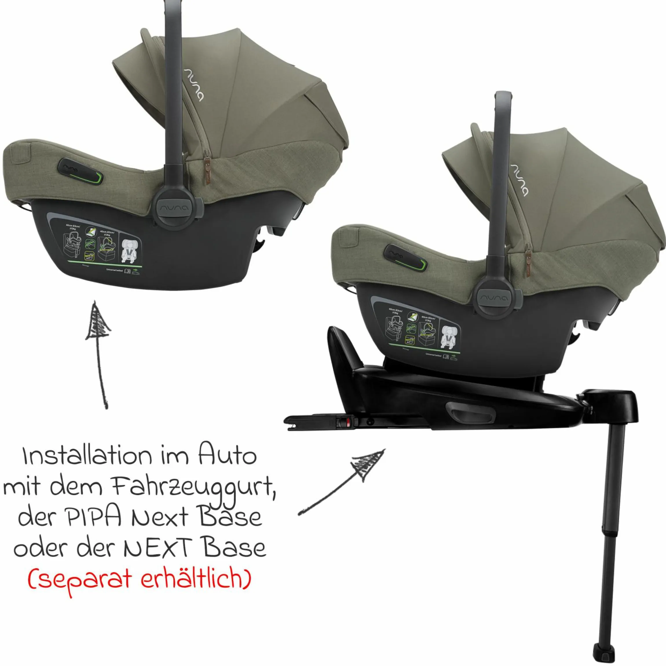 Babyschale PIPA next i-Size ab Geburt bis 13 kg (40 cm - 83 cm) inkl. Sitzverkleinerer & Sonnenverdeck nur 2,8 kg - Pine - Kollektion 2025