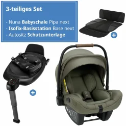 Babyschale PIPA next i-Size inkl. Base next ab Geburt bis 13 kg (40 cm - 83 cm) inkl. Sitzverkleinerer, Sonnenverdeck mit Dream Drape, Polsterschutz nur 2,8 kg - Pine