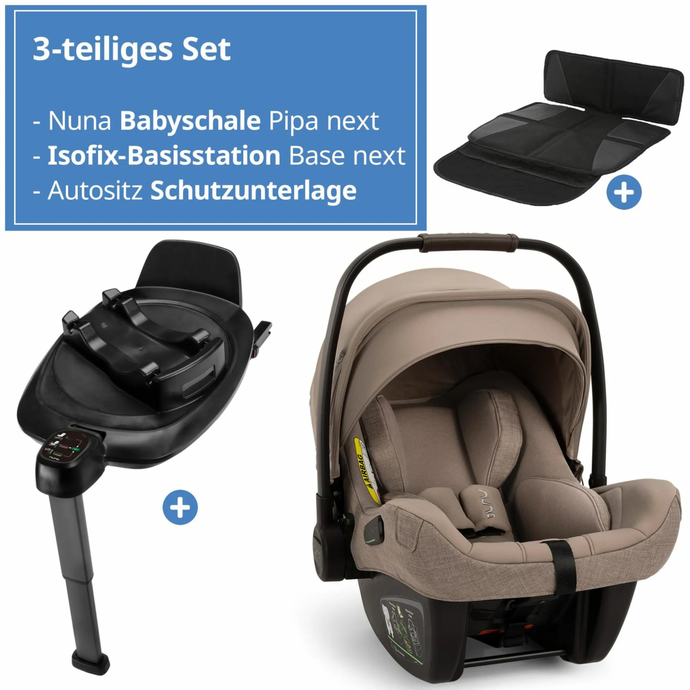 Babyschale PIPA next i-Size inkl. Base next ab Geburt bis 13 kg (40 cm - 83 cm) inkl. Sitzverkleinerer, Sonnenverdeck mit Dream Drape, Polsterschutz nur 2,8 kg - Cedar