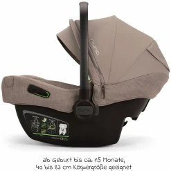 Babyschale PIPA next i-Size inkl. Base next ab Geburt bis 13 kg (40 cm - 83 cm) inkl. Sitzverkleinerer, Sonnenverdeck mit Dream Drape, Polsterschutz nur 2,8 kg - Cedar