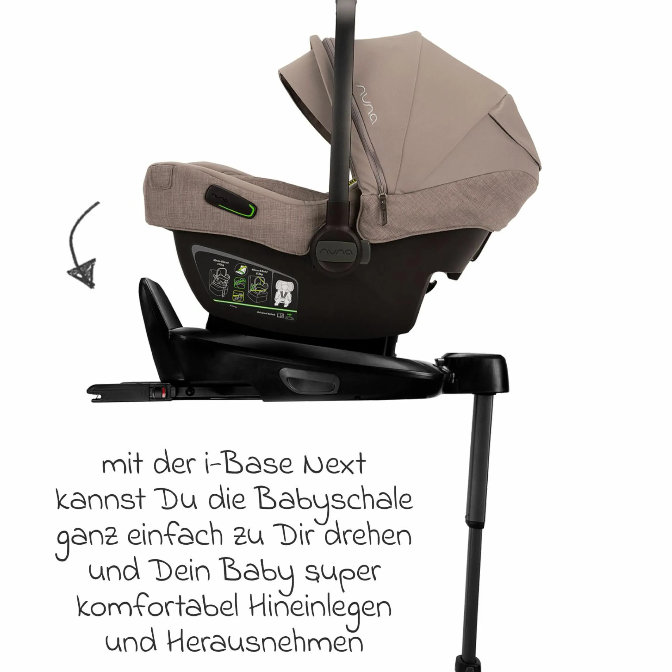 Babyschale PIPA next i-Size inkl. Base next ab Geburt bis 13 kg (40 cm - 83 cm) inkl. Sitzverkleinerer, Sonnenverdeck mit Dream Drape, Polsterschutz nur 2,8 kg - Cedar