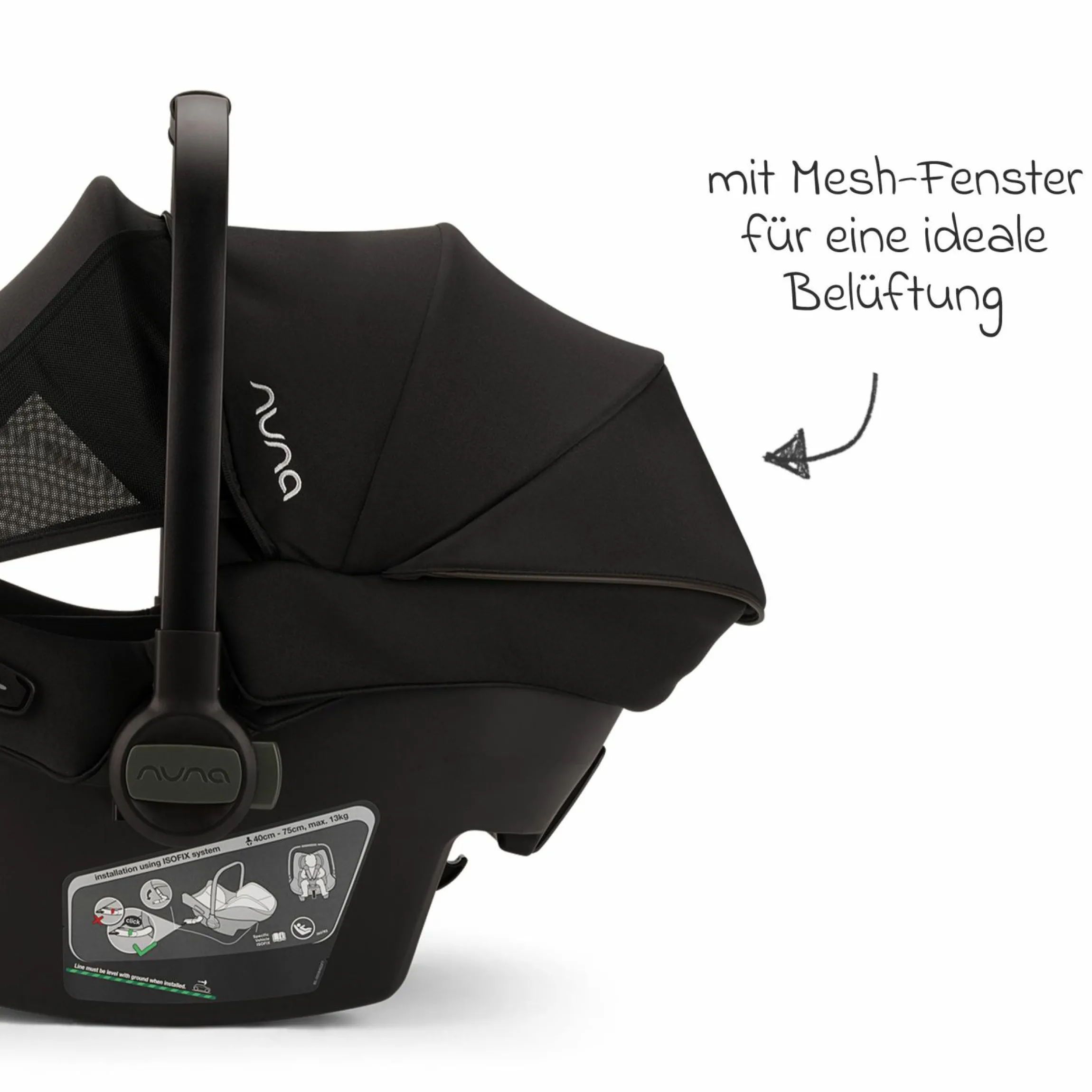 Babyschale PIPA urbn R 129 ab Geburt bis 13 kg (40 cm - 75 cm) mit Isofix inkl. Sitzverkleinerer & Sonnenverdeck nur 3,3 kg - Caviar - Kollektion 2025