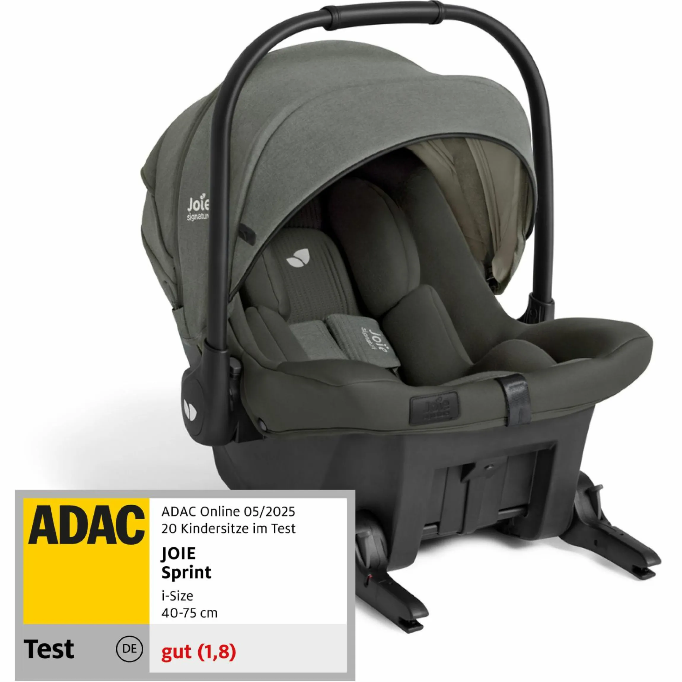 Babyschale Sprint R129 ab Geburt - 13 kg (40 cm -75 cm) inkl. Sitzverkleinerer, Sonnenverdeck & Isofix-Konnektoren - Signature - Evergreen