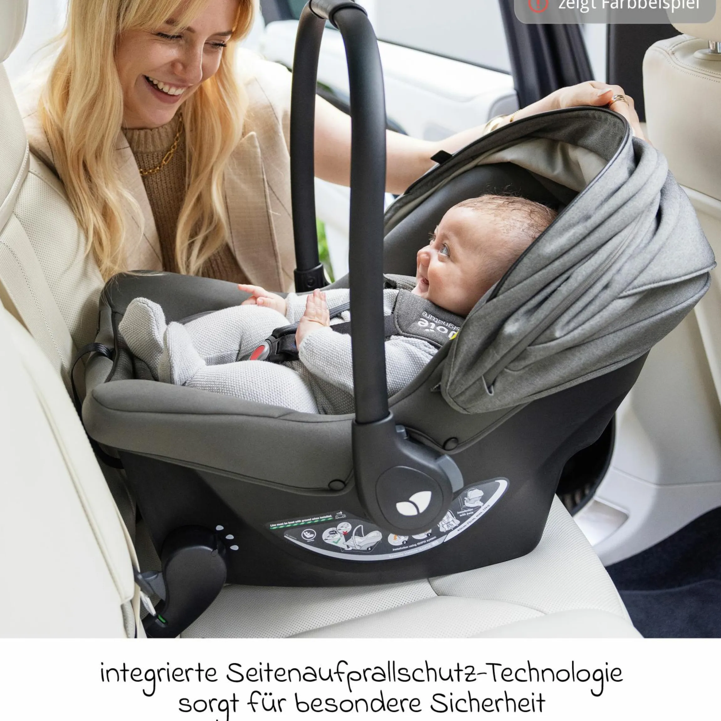 Babyschale Sprint R129 ab Geburt - 13 kg (40 cm -75 cm) inkl. Sitzverkleinerer, Sonnenverdeck & Isofix-Konnektoren - Signature - Sandstone