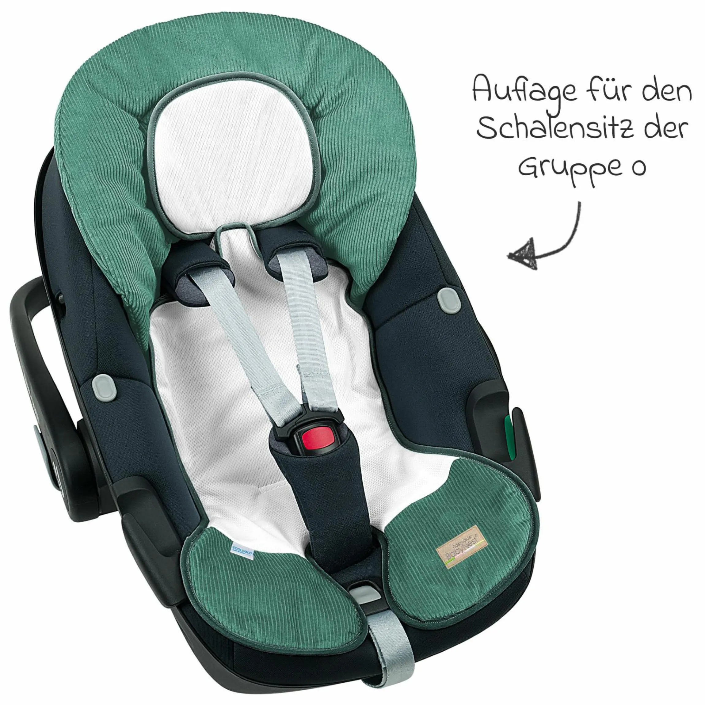 Babyschalen-Auflage Babycool für ein angenehmes Sitzgefühl - Cool Cord - Eucalyptus - Kollektion 2024