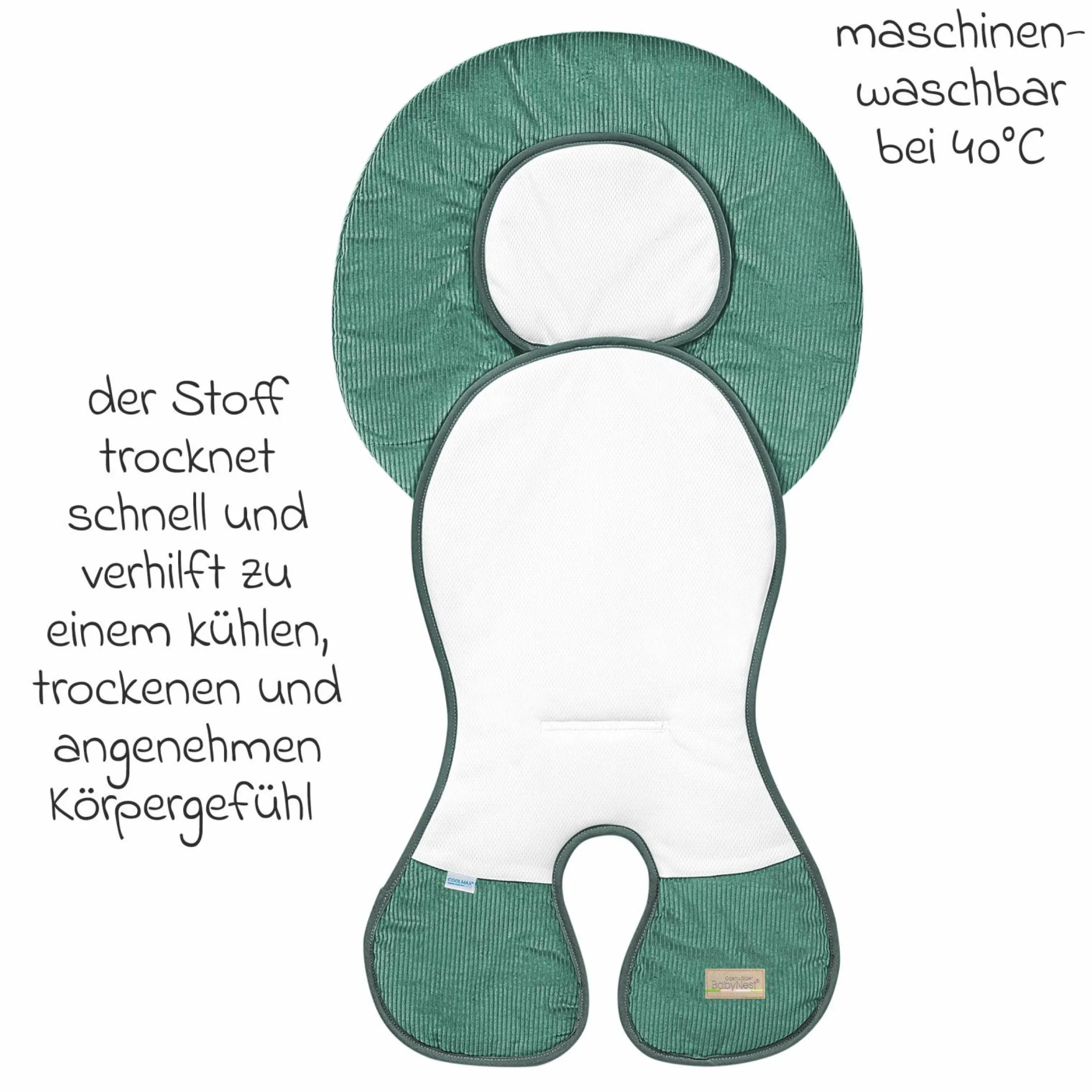Babyschalen-Auflage Babycool für ein angenehmes Sitzgefühl - Cool Cord - Eucalyptus - Kollektion 2024