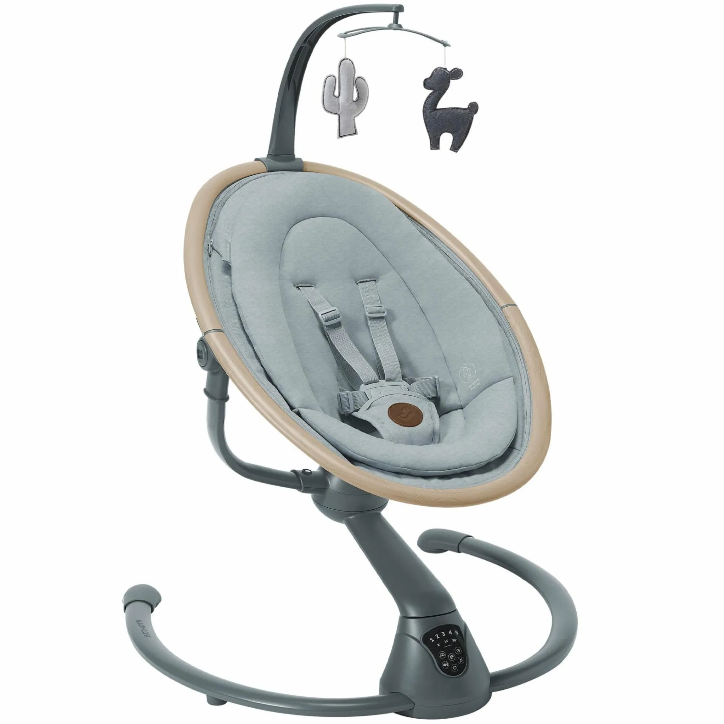 Babyschaukel Cassia Swing nur 4 kg leicht mit 5 Schaukel-Geschwindigkeiten, mehrere Sitz- und Liegepositionen 12 Melodien & 2 Spielzeuge - Beyond Grey Eco - Kollektion 2025
