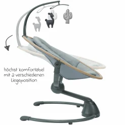 Babyschaukel Cassia Swing nur 4 kg leicht mit 5 Schaukel-Geschwindigkeiten, mehrere Sitz- und Liegepositionen 12 Melodien & 2 Spielzeuge - Beyond Grey Eco - Kollektion 2025