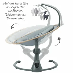 Babyschaukel Cassia Swing nur 4 kg leicht mit 5 Schaukel-Geschwindigkeiten, mehrere Sitz- und Liegepositionen 12 Melodien & 2 Spielzeuge - Beyond Grey Eco - Kollektion 2025