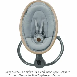 Babyschaukel Cassia Swing nur 4 kg leicht mit 5 Schaukel-Geschwindigkeiten, mehrere Sitz- und Liegepositionen 12 Melodien & 2 Spielzeuge - Beyond Grey Eco - Kollektion 2025
