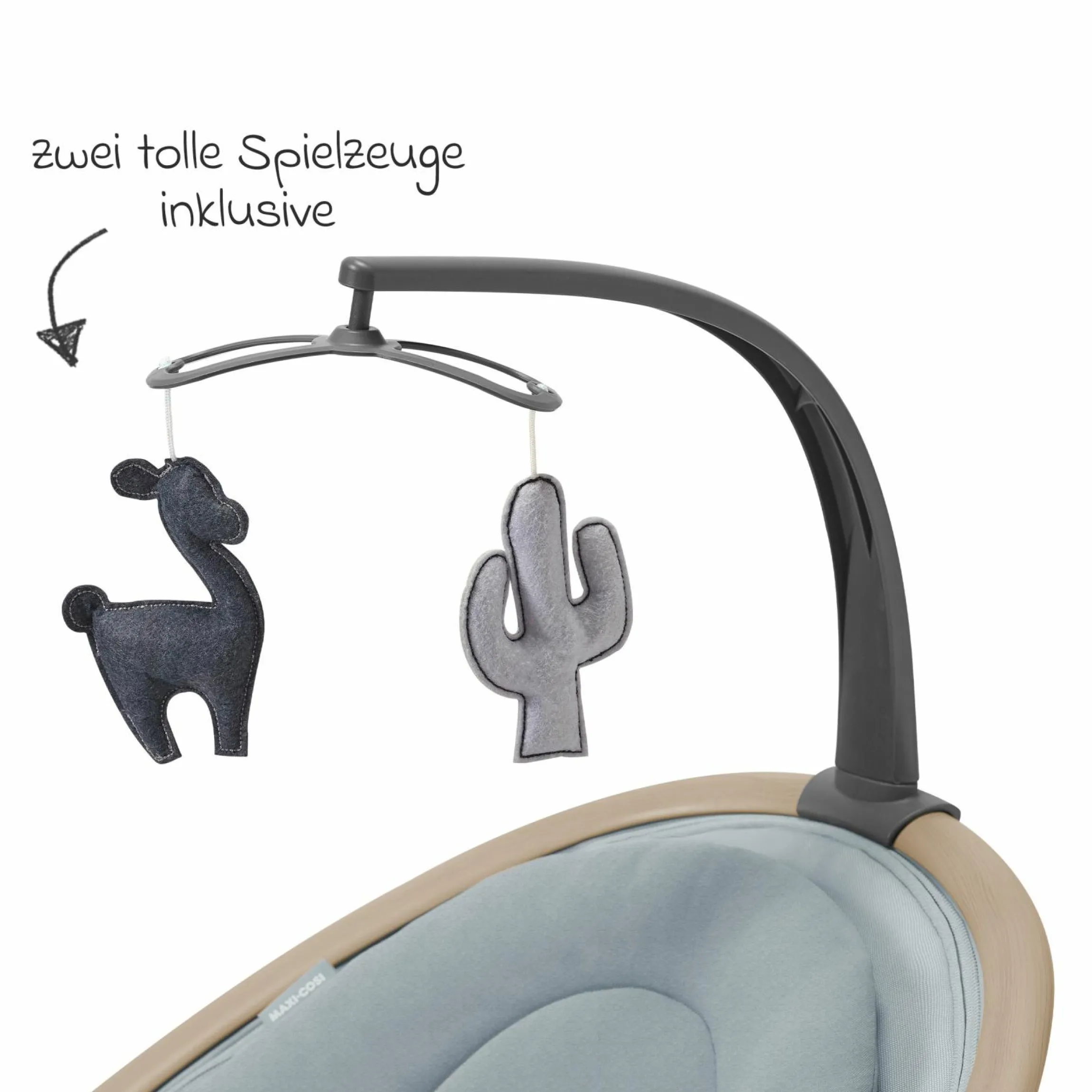 Babyschaukel Cassia Swing nur 4 kg leicht mit 5 Schaukel-Geschwindigkeiten, mehrere Sitz- und Liegepositionen 12 Melodien & 2 Spielzeuge - Beyond Grey Eco - Kollektion 2025