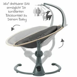Babyschaukel Cassia Swing nur 4 kg leicht mit 5 Schaukel-Geschwindigkeiten, mehrere Sitz- und Liegepositionen 12 Melodien & 2 Spielzeuge - Beyond Graphite Eco - Kollektion 2025