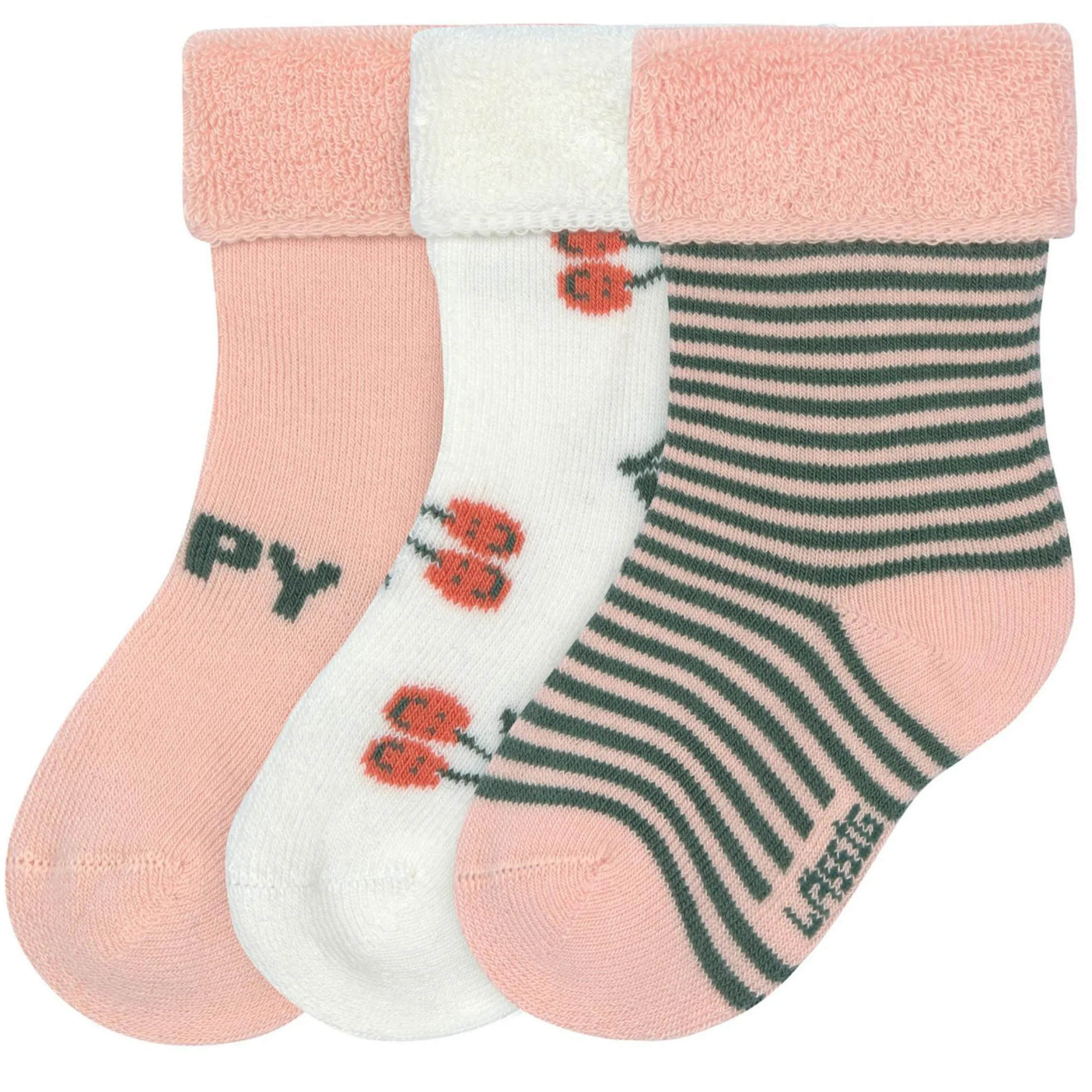 Babysocken 3er Pack Terry aus Bio-Baumwolle - Cherry - Peach - Gr. 15-18