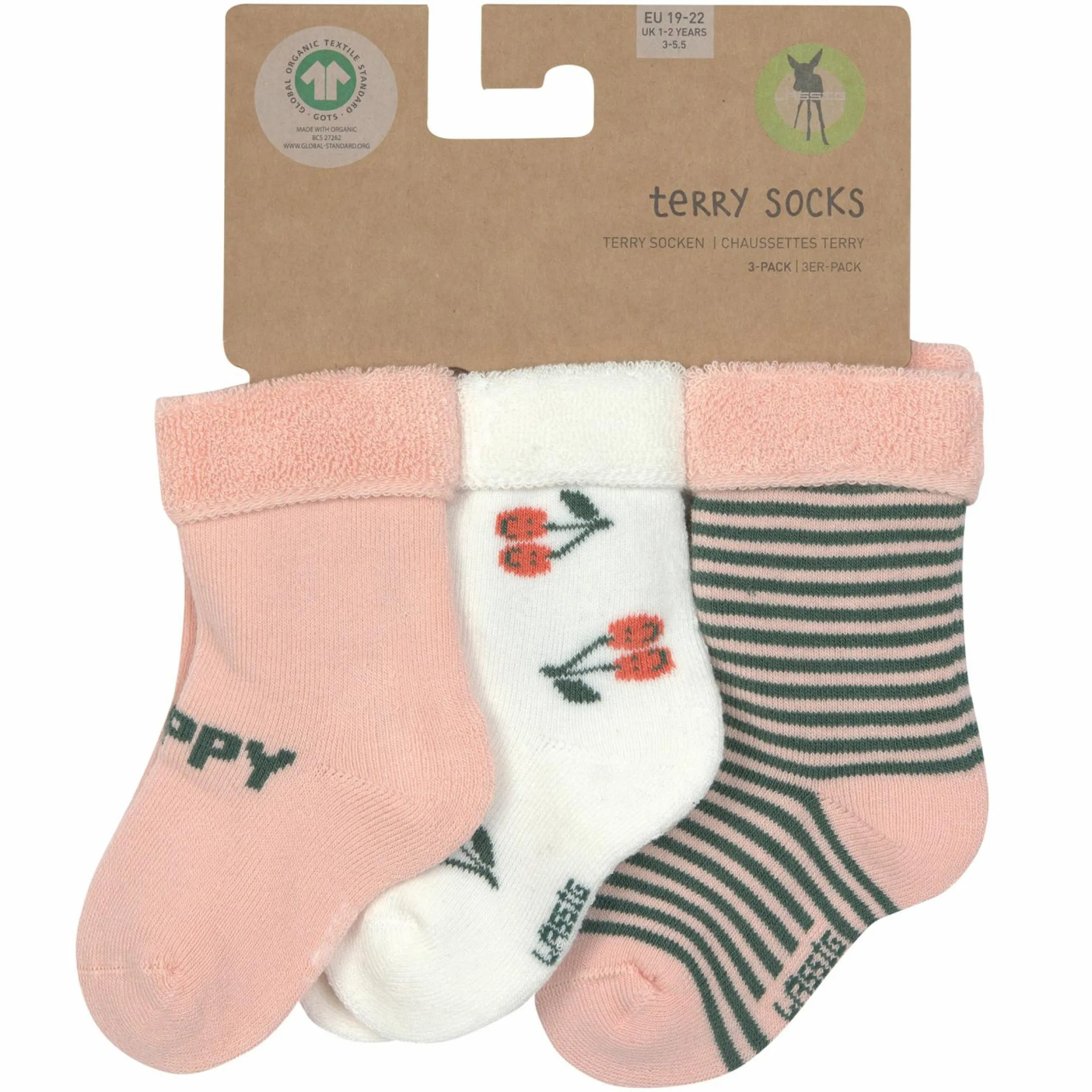 Babysocken 3er Pack Terry aus Bio-Baumwolle - Cherry - Peach - Gr. 15-18