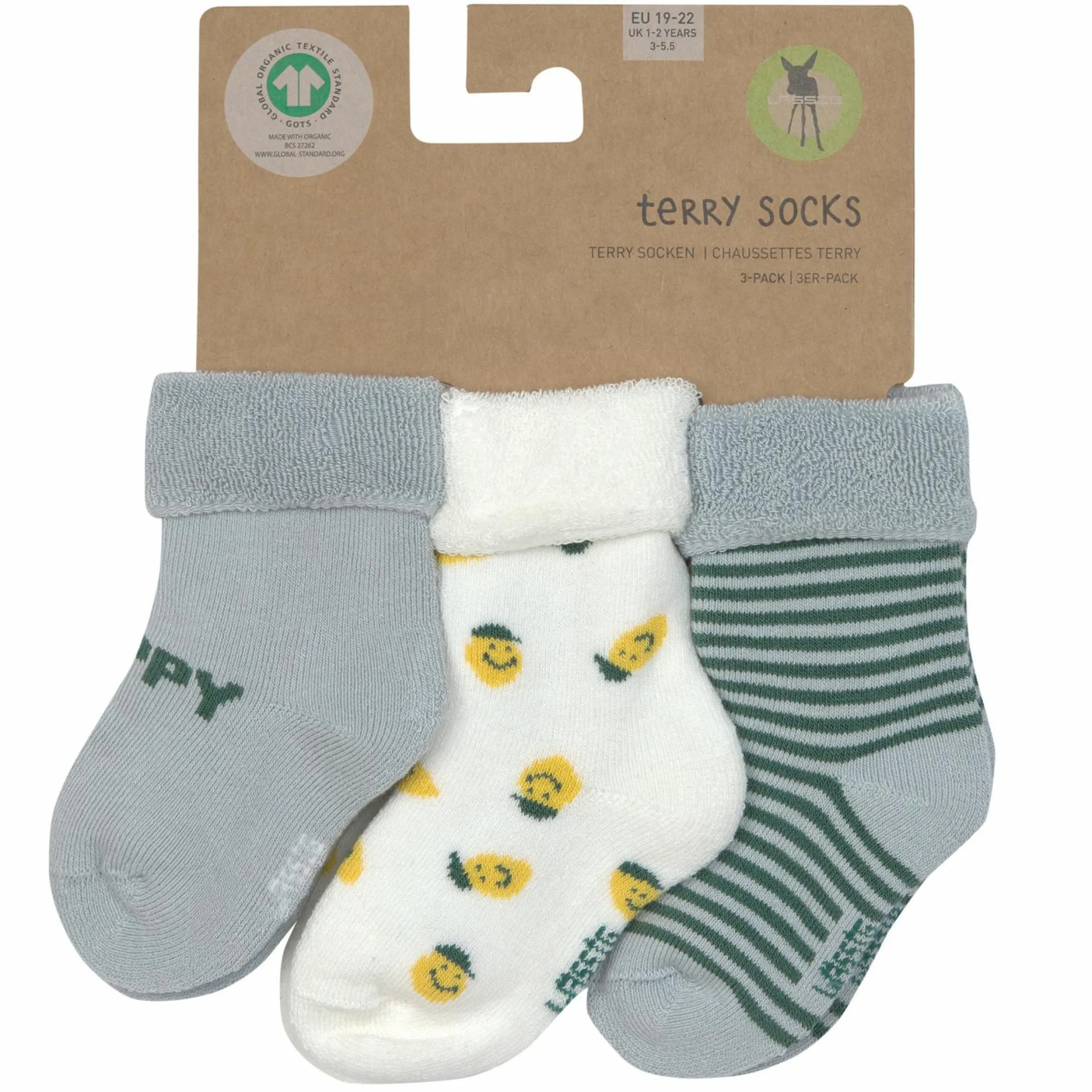 Babysocken 3er Pack Terry aus Bio-Baumwolle - Lemon - Light Blue - Gr. 15-18
