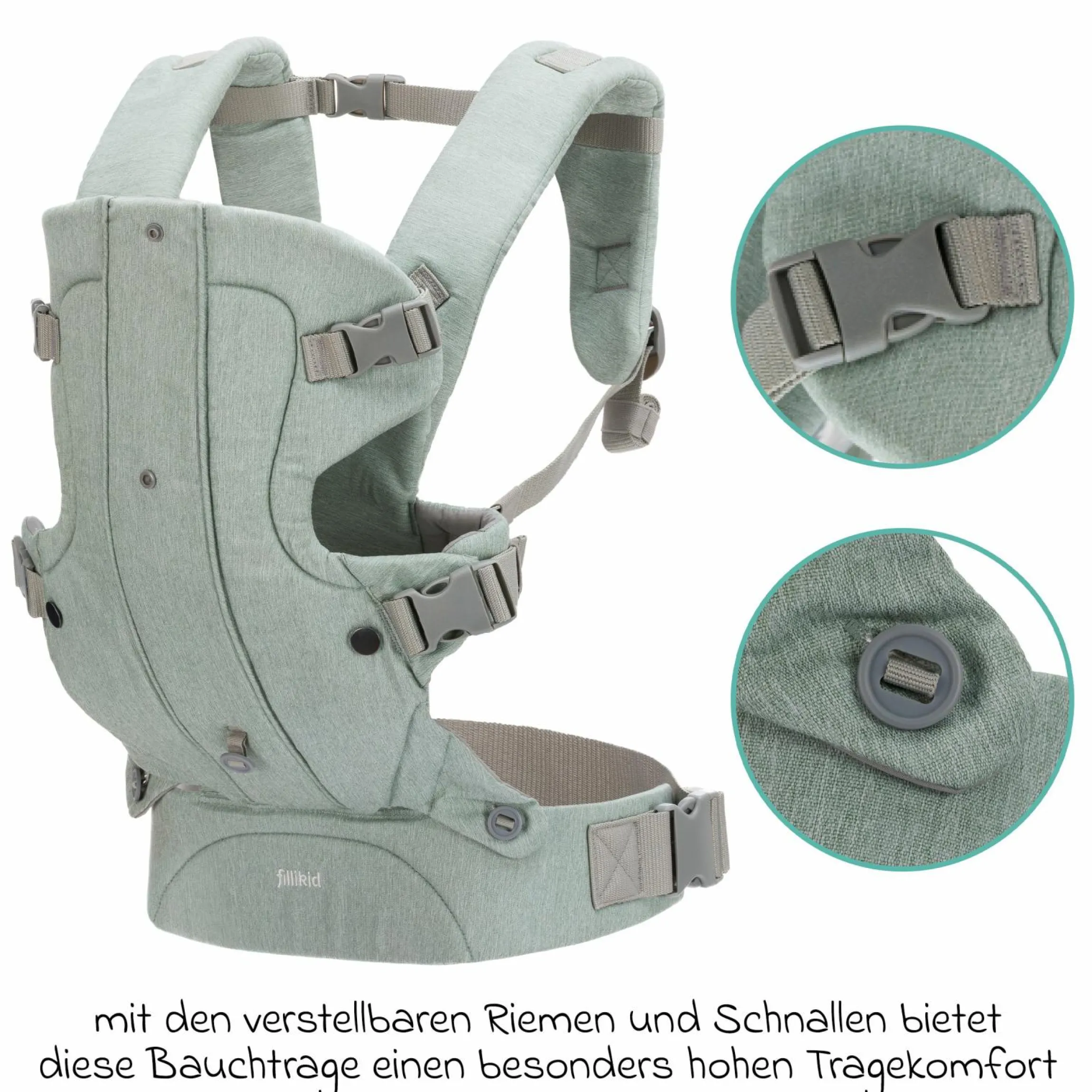 Babytrage ab 3,5 -15 kg für Bauch- und Rückentrageposition - Pistazie - Kollektion 2025