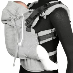 Babytrage DidyFix Fullbuckle ab Geburt - 3,5 kg - 20 kg - Anhock-Spreiz-Haltung, Bauch-, Rücken- und Hüfttrageweise, 100 % kbA-Baumwolle - Siber