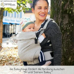 Babytrage DidyFix Fullbuckle ab Geburt - 3,5 kg - 20 kg - Anhock-Spreiz-Haltung, Bauch-, Rücken- und Hüfttrageweise, 100 % kbA-Baumwolle - Siber
