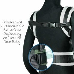 Babytrage DidyFix Fullbuckle ab Geburt - 3,5 kg - 20 kg - Anhock-Spreiz-Haltung, Bauch-, Rücken- und Hüfttrageweise, 100 % kbA-Baumwolle - Siber