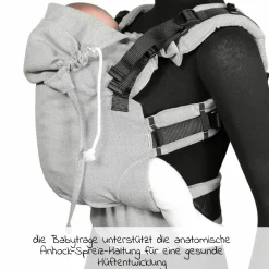 Babytrage DidyFix Fullbuckle ab Geburt - 3,5 kg - 20 kg - Anhock-Spreiz-Haltung, Bauch-, Rücken- und Hüfttrageweise, 100 % kbA-Baumwolle - Siber