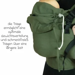 Babytrage DidyFix Fullbuckle ab Geburt - 3,5 kg - 20 kg - Anhock-Spreiz-Haltung, Bauch-, Rücken- und Hüfttrageweise, 100 % kbA-Baumwolle - Olive