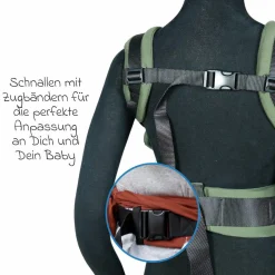 Babytrage DidyFix Fullbuckle ab Geburt - 3,5 kg - 20 kg - Anhock-Spreiz-Haltung, Bauch-, Rücken- und Hüfttrageweise, 100 % kbA-Baumwolle - Olive