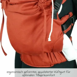 Babytrage DidyFix Fullbuckle ab Geburt - 3,5 kg - 20 kg - Anhock-Spreiz-Haltung, Bauch-, Rücken- und Hüfttrageweise, 100 % kbA-Baumwolle - Rusty Red