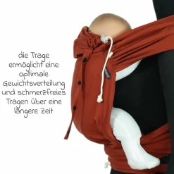 Babytrage DidyKlick 4u Halfbuckle ab Geburt - 3,5 kg - 20 kg - Anhock-Spreiz-Haltung, Bauch-, Rücken- und Hüfttrageweise, 100 % kbA-Baumwolle - Rusty Red