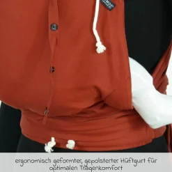 Babytrage DidyKlick 4u Halfbuckle ab Geburt - 3,5 kg - 20 kg - Anhock-Spreiz-Haltung, Bauch-, Rücken- und Hüfttrageweise, 100 % kbA-Baumwolle - Rusty Red