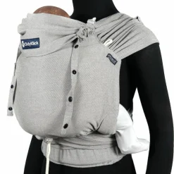Babytrage DidyKlick 4u Halfbuckle ab Geburt - 3,5 kg - 20 kg - Anhock-Spreiz-Haltung, Bauch-, Rücken- und Hüfttrageweise, 100 % kbA-Baumwolle - Siber