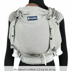 Babytrage DidyKlick 4u Halfbuckle ab Geburt - 3,5 kg - 20 kg - Anhock-Spreiz-Haltung, Bauch-, Rücken- und Hüfttrageweise, 100 % kbA-Baumwolle - Siber
