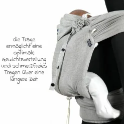 Babytrage DidyKlick 4u Halfbuckle ab Geburt - 3,5 kg - 20 kg - Anhock-Spreiz-Haltung, Bauch-, Rücken- und Hüfttrageweise, 100 % kbA-Baumwolle - Siber