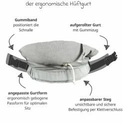 Babytrage DidyKlick 4u Halfbuckle ab Geburt - 3,5 kg - 20 kg - Anhock-Spreiz-Haltung, Bauch-, Rücken- und Hüfttrageweise, 100 % kbA-Baumwolle - Siber