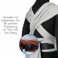 Babytrage DidyKlick 4u Halfbuckle ab Geburt - 3,5 kg - 20 kg - Anhock-Spreiz-Haltung, Bauch-, Rücken- und Hüfttrageweise, 100 % kbA-Baumwolle - Siber