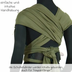 Babytrage DidyKlick 4u Halfbuckle ab Geburt - 3,5 kg - 20 kg - Anhock-Spreiz-Haltung, Bauch-, Rücken- und Hüfttrageweise, 100 % kbA-Baumwolle - Olive