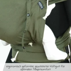 Babytrage DidyKlick 4u Halfbuckle ab Geburt - 3,5 kg - 20 kg - Anhock-Spreiz-Haltung, Bauch-, Rücken- und Hüfttrageweise, 100 % kbA-Baumwolle - Olive