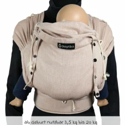 Babytrage DidyKlick 4u Halfbuckle ab Geburt - 3,5 kg - 20 kg - Anhock-Spreiz-Haltung, Bauch-, Rücken- und Hüfttrageweise, 100 % kbA-Baumwolle - Zimt