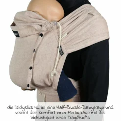 Babytrage DidyKlick 4u Halfbuckle ab Geburt - 3,5 kg - 20 kg - Anhock-Spreiz-Haltung, Bauch-, Rücken- und Hüfttrageweise, 100 % kbA-Baumwolle - Zimt