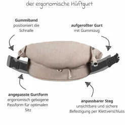 Babytrage DidyKlick 4u Halfbuckle ab Geburt - 3,5 kg - 20 kg - Anhock-Spreiz-Haltung, Bauch-, Rücken- und Hüfttrageweise, 100 % kbA-Baumwolle - Zimt